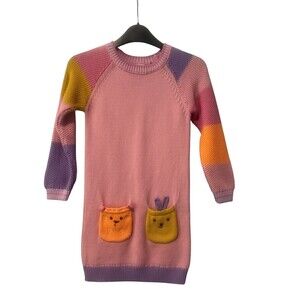 Next Girls Cable Knit Dress 4-5 Pink Purple Orange Yellow